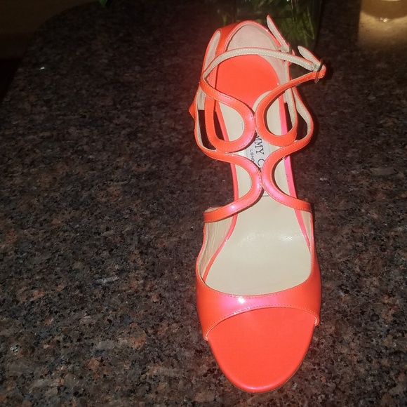 Jimmy Choo Lang Neon Orange Flame Ivette Sandle - Picture 6 of 6